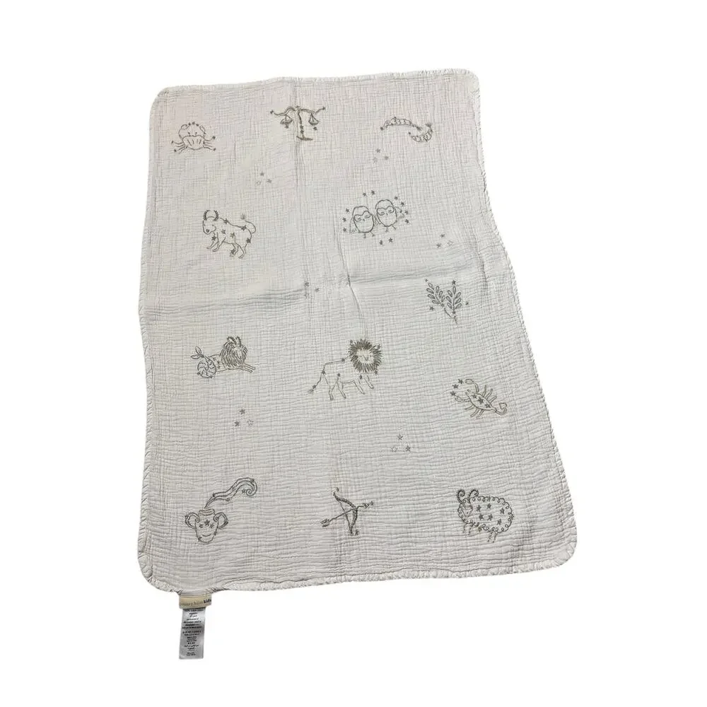 Pottery Barn Kids Metallic Zodiac Muslin Baby Blanket Cotton Astrology‎ Signs